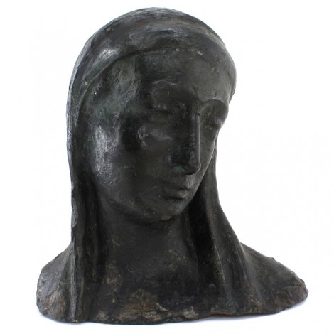 Veche sculptură Sfânta Maria în ipostaza Madonna della Pieta | ciment patinat verdigris | cca. 1910 