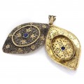 Pandant locket victorian tip vinaigrette manufacturat în aur 15 k și argint decorat cu safire naturale | Marea Britanie cca.1850