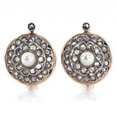 Cercei statement Art Deco decorați cu diamante naturale și perle naturale de cultură | manufactură în aur & argint | Franța cca.1930 Cercei statement Art Deco decorați cu diamante naturale și perle naturale de cultură | manufactură în aur & argint | Franța cca.1930