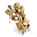 Impresionantă broșă vintage din argint aurit & decorat cu perle de Mallorca | Spania cca.1960