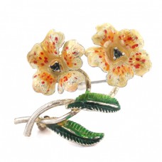 Rafinată broșă vintage din argint emailat cloisonne | Panseluțe | cca. 1950 Rafinată broșă vintage din argint emailat cloisonne | Panseluțe | cca. 1950