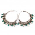 Cercei creole din argint decorați cu agate verzi & perle naturale baroque | manufactură în argint | Indonezia 
