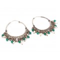 Cercei creole din argint decorați cu agate verzi & perle naturale baroque | manufactură în argint | Indonezia 