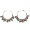 Cercei creole din argint decorați cu agate verzi & perle naturale baroque | manufactură în argint | Indonezia 