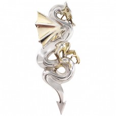Broșă statement modernistă inedit stilizată sub forma unui dragon | argint parțial suflat cu aur | anii 2000 Broșă statement modernistă inedit stilizată sub forma unui dragon | argint parțial suflat cu aur | anii 2000