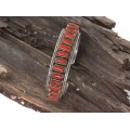 Impresionantă brățară etnică amerindiană decorată cu anturaje de coral roșu natural | manufcatură în argint | Statele Unite
