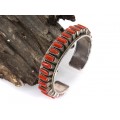 Impresionantă brățară etnică amerindiană decorată cu anturaje de coral roșu natural | manufcatură în argint | Statele Unite