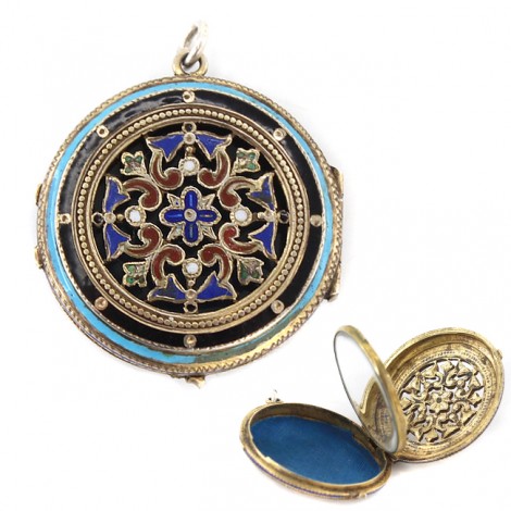 Pandant victorian locket vinaigrette splendid manufacturat în argint emailat și aurit | secol XIX 