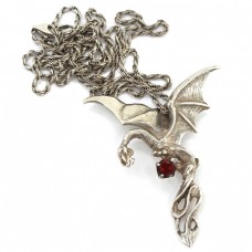 Colier cu pandant dragon din argint & granat natural | designer Cristopher M Jupp | Statele Unite 1986 Colier cu pandant dragon din argint & granat natural | designer Cristopher M Jupp | Statele Unite 1986