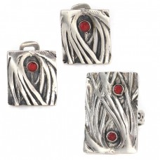 Set de bijuterii moderniste din argint decorat cu anturaje de coral natural | cercei clips & inel reglabil  Set de bijuterii moderniste din argint decorat cu anturaje de coral natural | cercei clips & inel reglabil