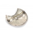 Broșă statement Archaeological Revival | cupru argintat, alamă & email | Franța cca.1960