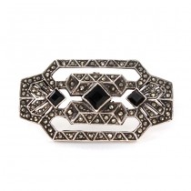 Broșă Art Deco din argint  decorat cu onix negru și incrustații de marcasite | Franța cca. 1940 -1950 