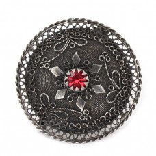 Broșă vintage Etruscan Revival | manufactură în argint filigranat & rubin faux | Italia anii '70 Broșă vintage Etruscan Revival | manufactură în argint filigranat & rubin faux | Italia anii '70