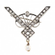 Broșă Art Nouveau decorată cu diamante naturale 1,5 ct | manufactură în aur & argint | Austria cca.1910 Broșă Art Nouveau decorată cu diamante naturale 1,5 ct | manufactură în aur & argint | Austria cca.1910