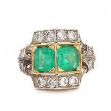 Inel Art Deco decorat cu smaralde naturale 2,66 CT și briliante naturale 1 CT | Franța cca.1920 Inel Art Deco decorat cu smaralde naturale 2,66 CT și briliante naturale 1 CT | Franța cca.1920