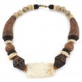 Colier statement decorat cu dinte de hipopotam și ceramică antică africană | Djenne  - Mali | colecția Ancient Beads by ArtAntik Gallery 