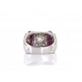 Spectaculos inel Art Deco din aur alb 18k decorat cu diamante naturale 1.54 CT & rubine | Statele Unite cca.1940