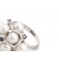 Inel cocktail din aur alb 14 k decorat cu perle și safire naturale | Statele Unite
