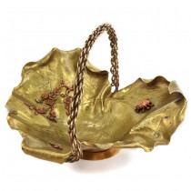 Spectaculos coș japonez Art Nouveau pentru aranjamente ikebana  | bronz aurit & cuprat | perioadă Meiji | cca.1900