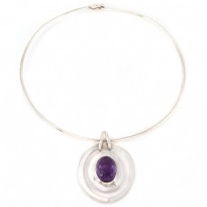 Colier choker cu pandant statement din argint & ametist natural | anii 2000 Colier choker cu pandant statement din argint & ametist natural | anii 2000