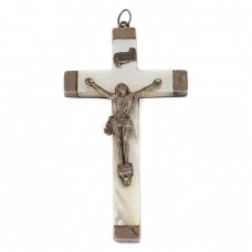 Vechi crucifix pectoral din argint și sidef natural | Franța anul 1896  Vechi crucifix pectoral din argint și sidef natural | Franța anul 1896
