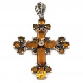 Pandant cruce Art Deco din argint decorat cu citrine Bohemia & marcasite | Crux gemmata | stil Theodor Fahrner | cca. 1920 - 1930