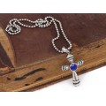 Colier cu pandant religios modernist din argint decorat cu lapis lazuli | manufactură de atelier britanic | anii 2000