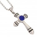 Colier cu pandant religios modernist din argint decorat cu lapis lazuli | manufactură de atelier britanic | anii 2000