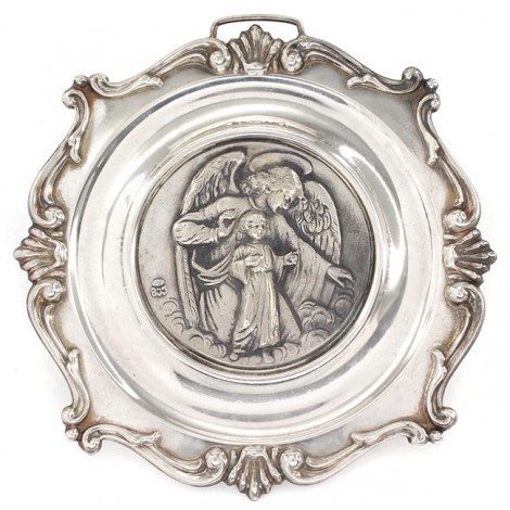 Iconiță din argint pentru expunere parietală | Îngerul păzitor  | Italia cca. 1950 -1960 