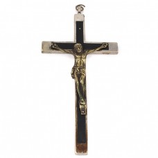 Vechi crucifix preoțesc din bronz argintat și lemn de  abanos | Franța cca.1900 - 1920 Vechi crucifix preoțesc din bronz argintat și lemn de  abanos | Franța cca.1900 - 1920