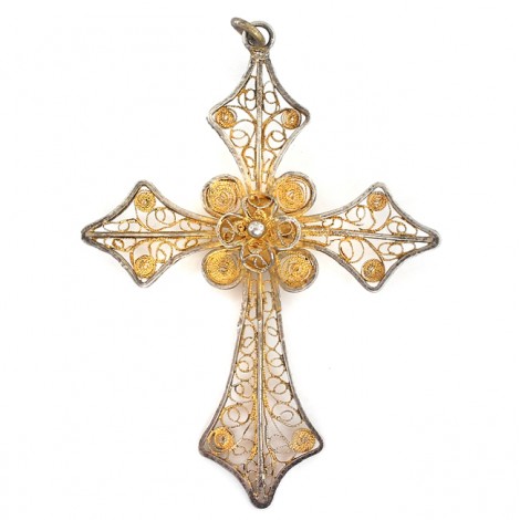 Pandant cruce din argint filigranat și aurit | manufactură de atelier portughez |  cca.1970