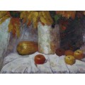 Pictură impresionistă " Floarea soarelui și fructe " | ulei pe pânză | anii '90
