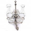 Olivieră Art Nouveau cu 5 recipiente pentru condimente | antimoniu argintat & sticlă | cca.1900 - 1910