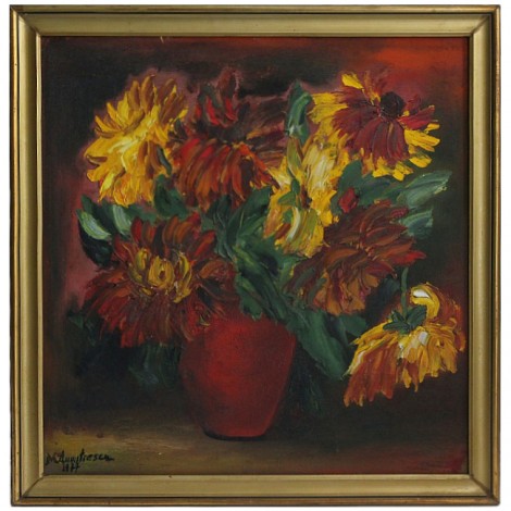 Pictură Maria Dumitrescu  | Crizanteme | semnată și datată 1977