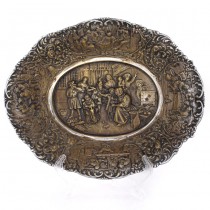 Bol Historismus din bronz argintat decorat cu scene de tavernă și petrecere | Germania -  secol XIX