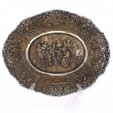Bol Historismus din bronz argintat decorat cu scene de tavernă și petrecere | Germania -  secol XIX Bol Historismus din bronz argintat decorat cu scene de tavernă și petrecere | Germania -  secol XIX