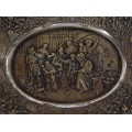 Bol Historismus din bronz argintat decorat cu scene de tavernă și petrecere | Germania -  secol XIX