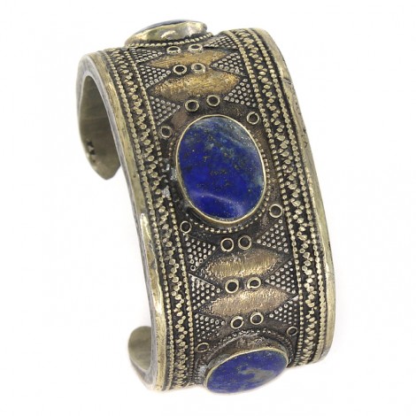 Veche brățară etnică turkmenă | Bilezik | triburile Tekke | aliaj de argint & lapis  lazuli | Afganistan cca.1900 