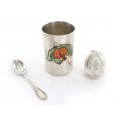 Garnitură din argint pentru cadoul de botez: pahar, linguriță & cutiuță | Italia cca. 1960 -1970