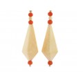 Cercei victorieni teardrop din aur 14k decorați cu fildeș și coral natural oxblood | Marea Britanie - secol XIX