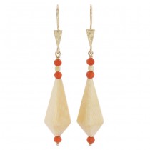 Cercei victorieni teardrop din aur 14k decorați cu fildeș și coral natural oxblood | Marea Britanie - secol XIX