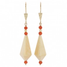 Cercei victorieni teardrop din aur 14k decorați cu fildeș și coral natural oxblood | Marea Britanie - secol XIX Cercei victorieni teardrop din aur 14k decorați cu fildeș și coral natural oxblood | Marea Britanie - secol XIX