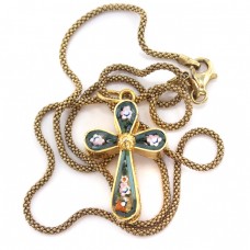 Colier religios din argint aurit accesorizat cu o cruciuliță intarsiată cu micromozaic venețian | Italia Colier religios din argint aurit accesorizat cu o cruciuliță intarsiată cu micromozaic venețian | Italia