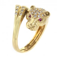 Inel Art Deco Panthere din aur 18k incrustat cu diamante și rubine naturale | Franța cca. 1950 - 1960 Inel Art Deco Panthere din aur 18k incrustat cu diamante și rubine naturale | Franța cca. 1950 - 1960
