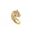 Inel Art Deco Panthere din aur 18k incrustat cu diamante și rubine naturale | Franța cca. 1950 - 1960