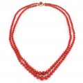 Colier double-strand de coral roșu de Sardinia & aur 14 K | cca. 1950 - 1970