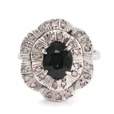 Inel Art Deco din aur alb 14K decorat cu safir natural 1.75 CT și diamante naturale 0.30 CT| Franța cca.1940 - 1960 Inel Art Deco din aur alb 14K decorat cu safir natural 1.75 CT și diamante naturale 0.30 CT| Franța cca.1940 - 1960
