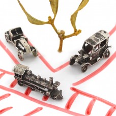 Miniaturi mașini de epocă și locomotivă din argint | Italia Miniaturi mașini de epocă și locomotivă din argint | Italia