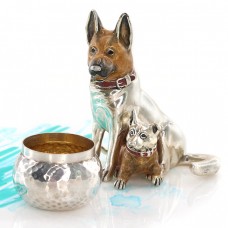Miniaturi din argint câini Ciobănesc german | Mama & puiul | argint parțial emailat  Miniaturi din argint câini Ciobănesc german | Mama & puiul | argint parțial emailat