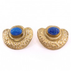 Cercei moderniști Etruscan Revival din argint aurit & sodalit natural | cca. 1960 - 1980 Cercei moderniști Etruscan Revival din argint aurit & sodalit natural | cca. 1960 - 1980